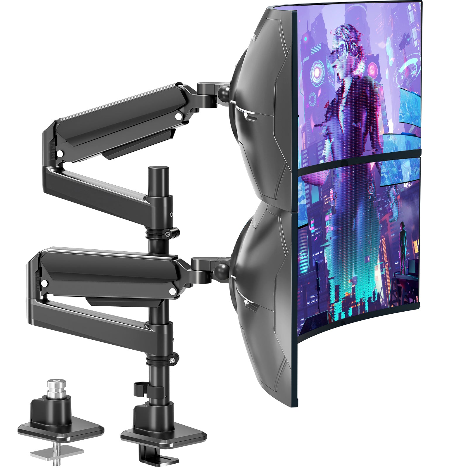 MOUNTUP Dual Monitor Stand for 49'' Curved Screen Stacking, Heavy Duty Dual  Monitor Arm Holds 4.4 44 lbs, Vertical Stacked Monitors Desk Mount, Full ..., image size:1601x1601