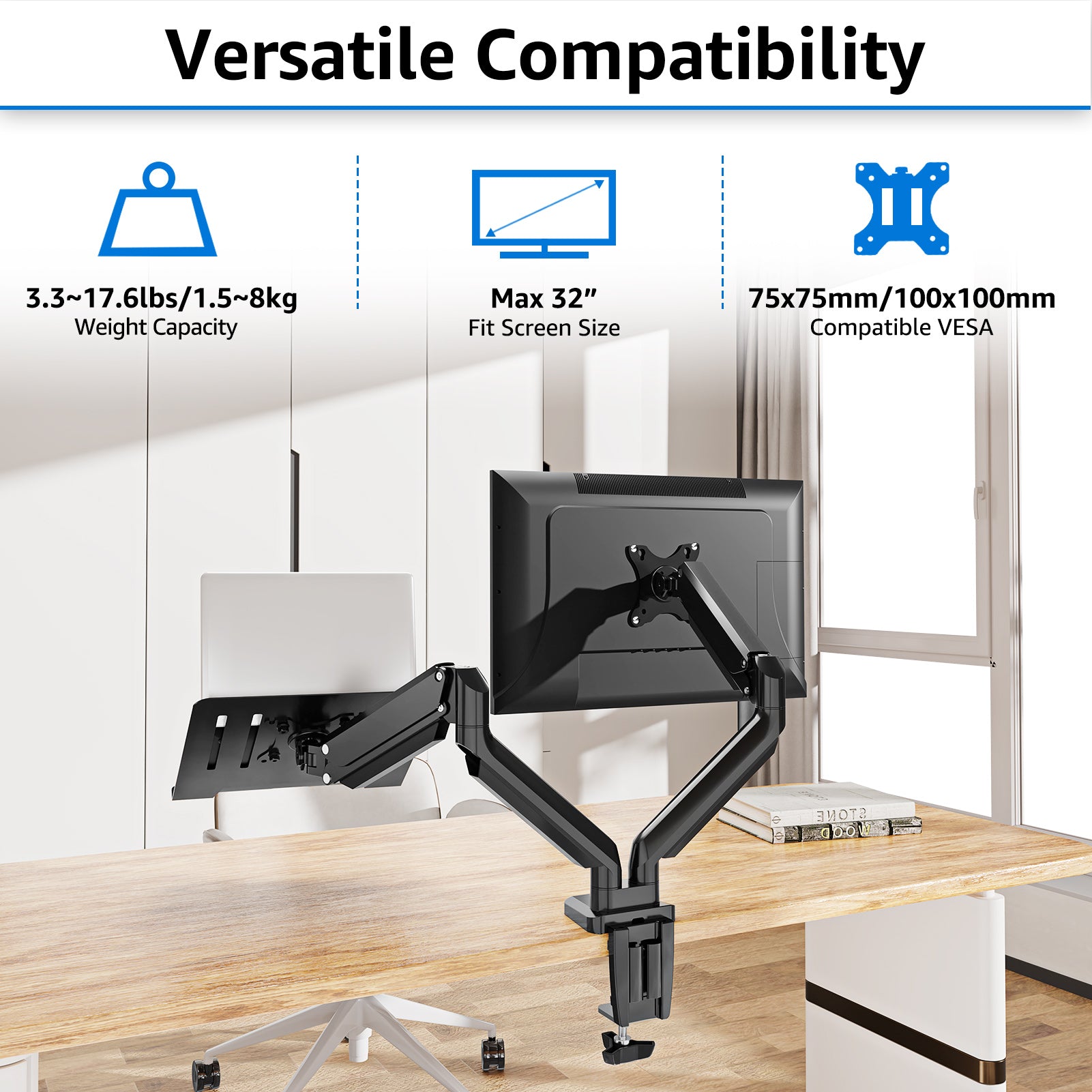 Laptop and Monitor Stand for 13''-17'' Laptop and Max 32'' Monitors MU4008