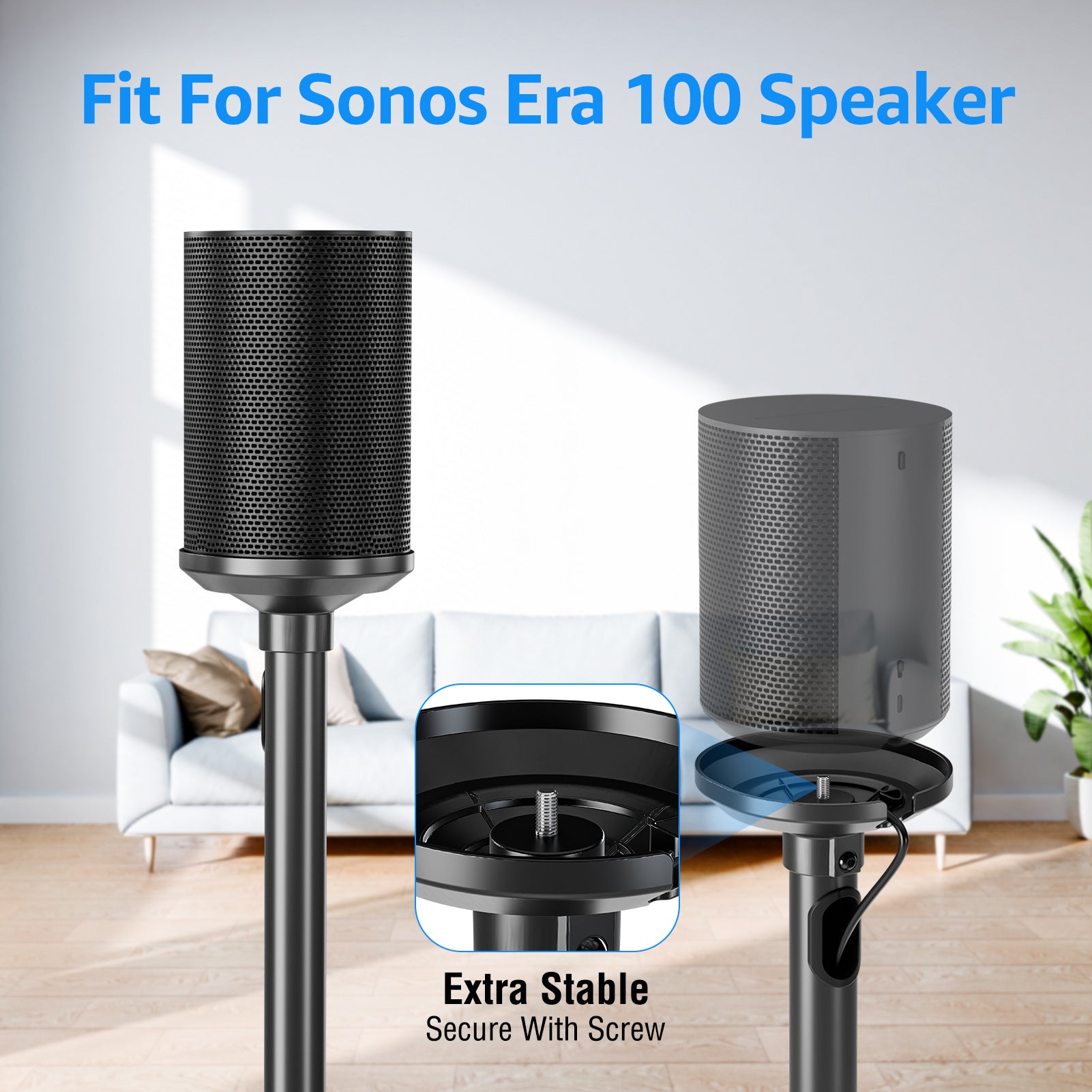 Universal Speakers Stands Pair for Sonos ERA 100 Height Adjustable 35" to 43.4" Floor Standing Speaker Holder MUS9146