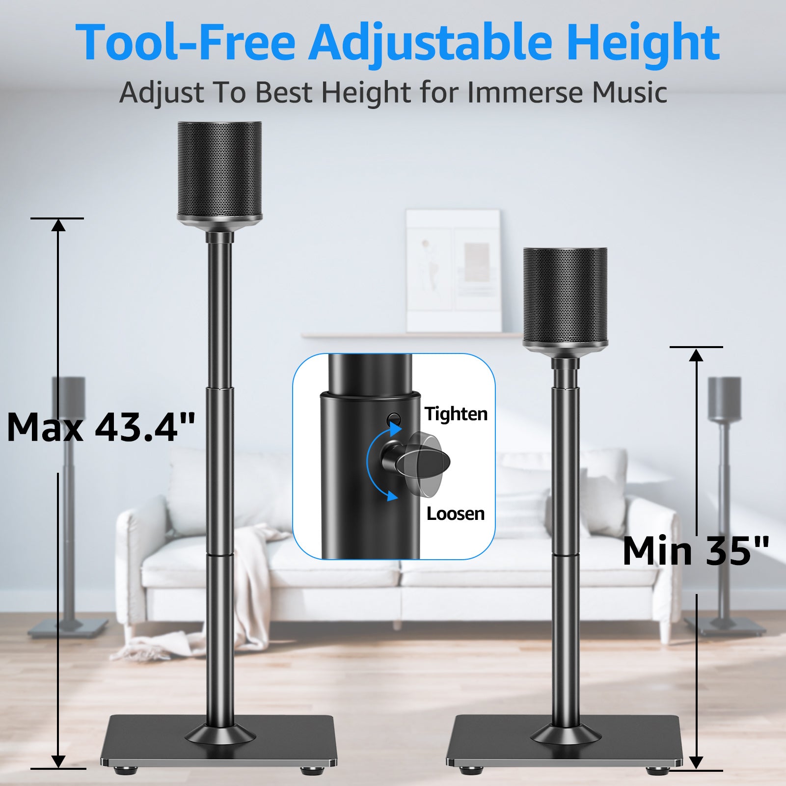Universal Speakers Stands Pair for Sonos ERA 100 Height Adjustable 35" to 43.4" Floor Standing Speaker Holder MUS9146