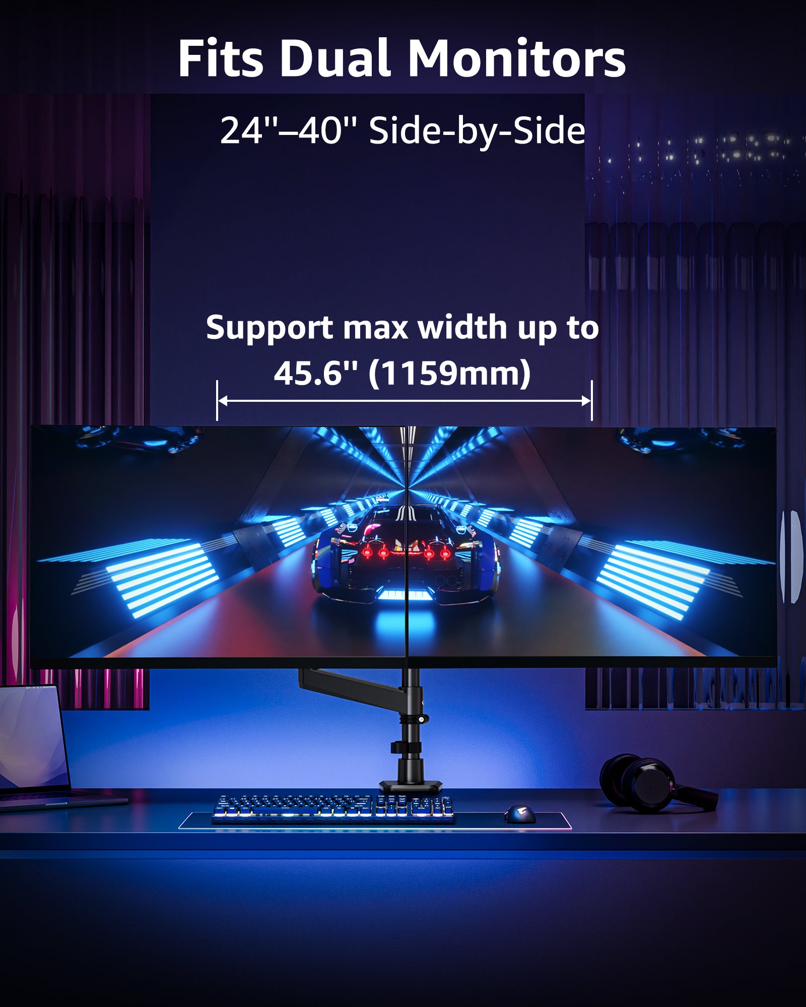 MOUNTUP Dual Monitor Stand for 49'' Curved Screen Stacking, Heavy Duty Dual Monitor Arm Holds 4.4 44 lbs, Vertical Stacked Monitors Desk Mount, Full Motion, Height Adjustable, VESA Mount 75/100