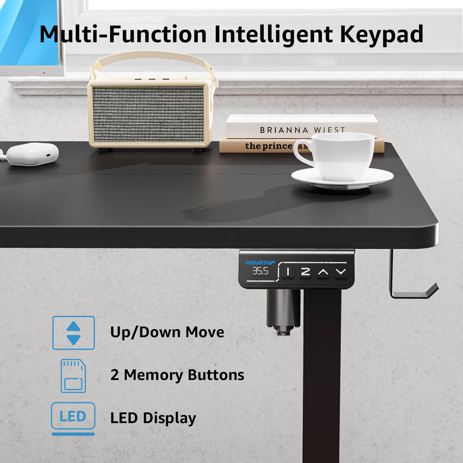MOUNTUP 48x24" Electric Height Adjustable Standing Desk- Black