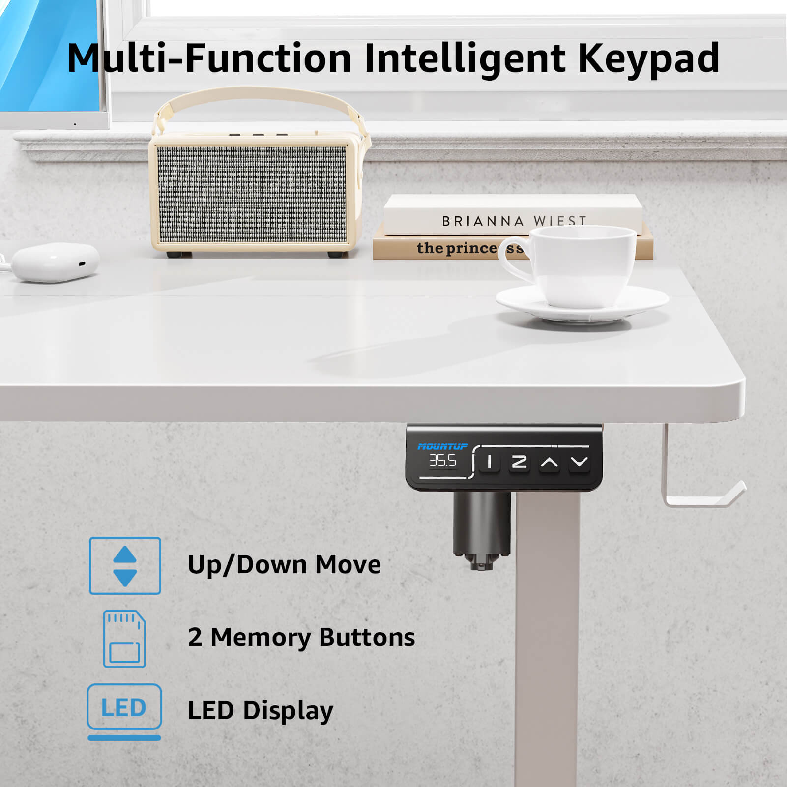 MOUNTUP 48x24" Electric Height Adjustable Standing Desk- White