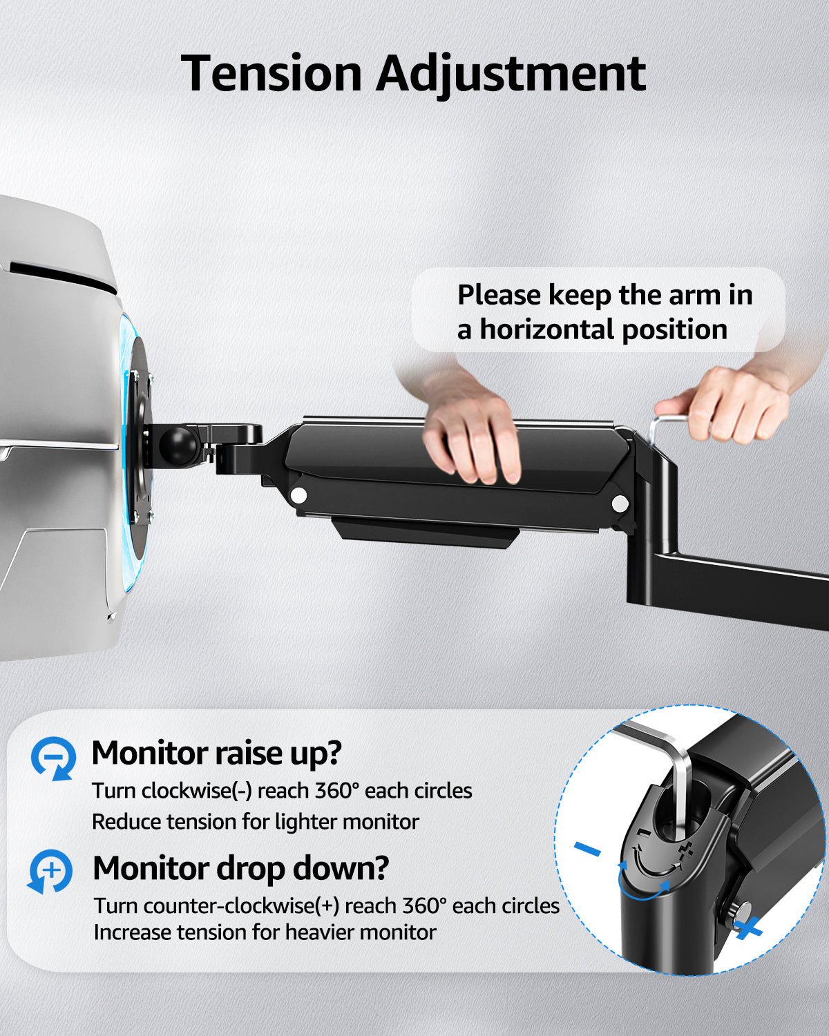 MOUNTUP Monitor Wall Mount for 49 45 43 40 35 32 27 24 Inch Screens, Heavy Duty Wall Monitor Mount, Holds 4.4 to 44 lbs, Ultrawide Gas Spring Monitors Arm Wall Mount, VESA Mount 75x75/100x100mm