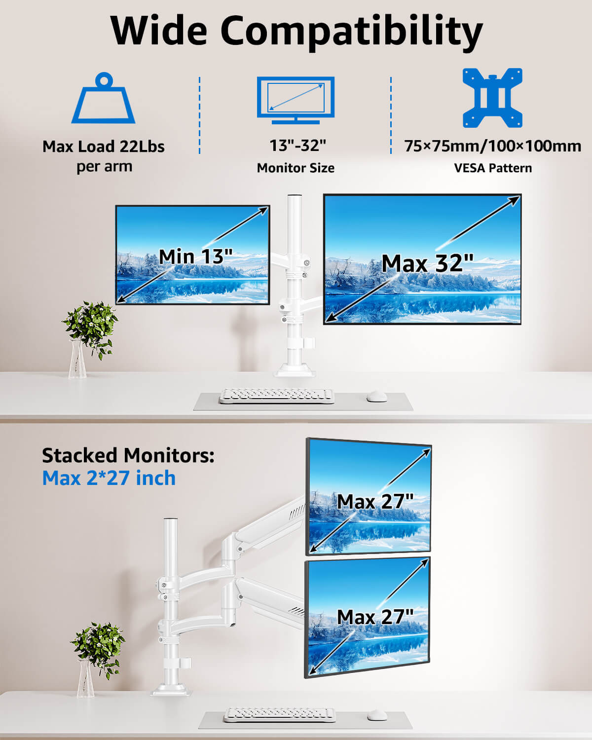 Freelift Dual Monitor Desk Mount for Max 32'' Monitors MUA6016W