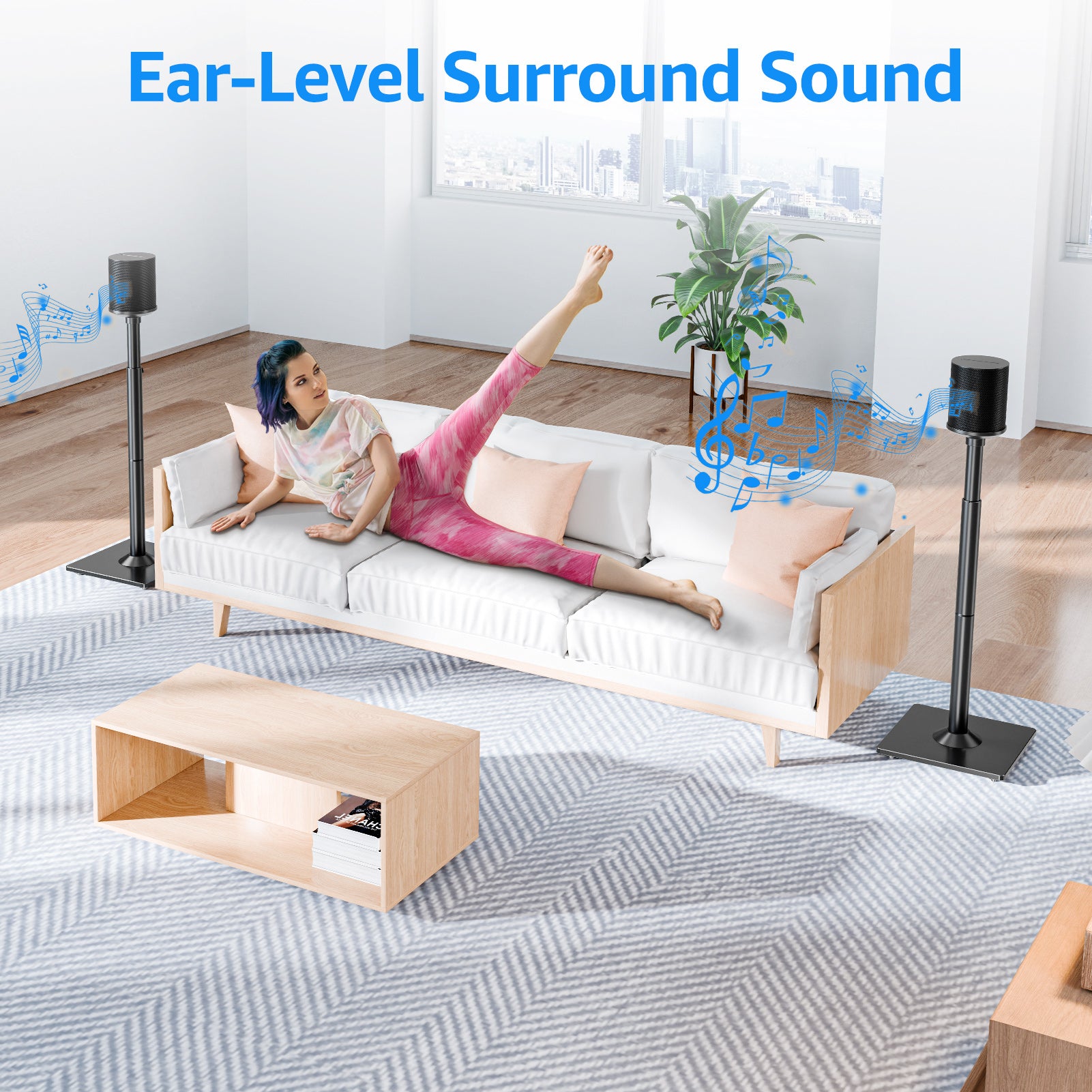 Universal Speakers Stands Pair for Sonos ERA 100 Height Adjustable 35" to 43.4" Floor Standing Speaker Holder MUS9146