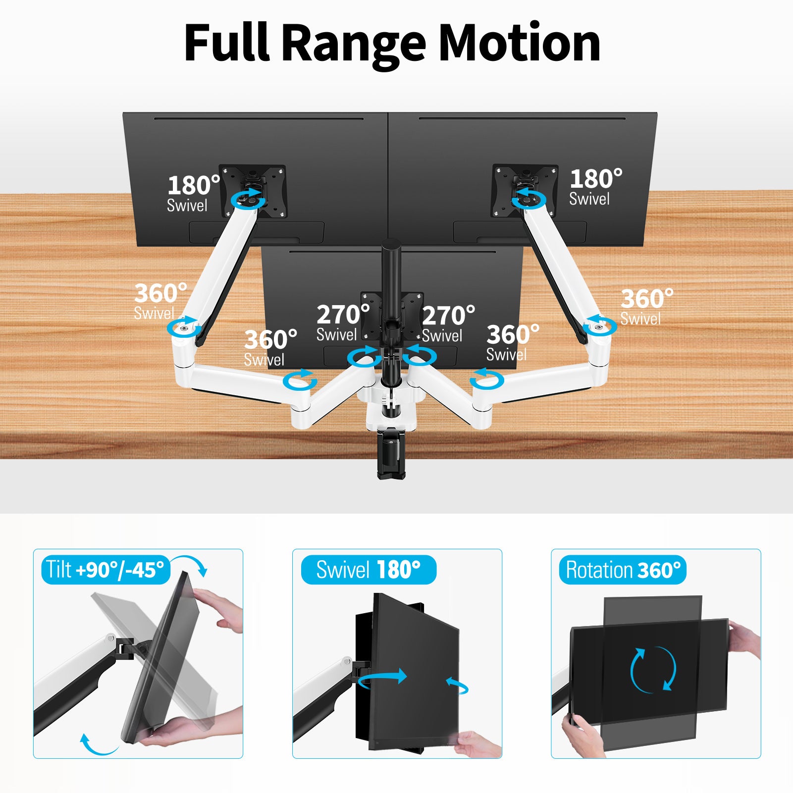Vollbewegliche Dreifach-Monitor-Tischhalterung für maximal 32-Zoll-Monitore MUM-8003A