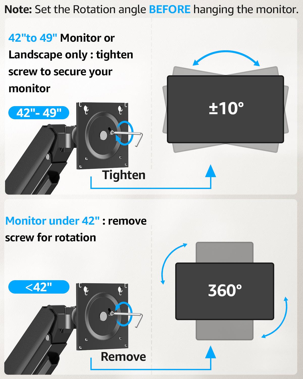 MOUNTUP Monitor Wall Mount for 49 45 43 40 35 32 27 24 Inch Screens, Heavy Duty Wall Monitor Mount, Holds 4.4 to 44 lbs, Ultrawide Gas Spring Monitors Arm Wall Mount, VESA Mount 75x75/100x100mm
