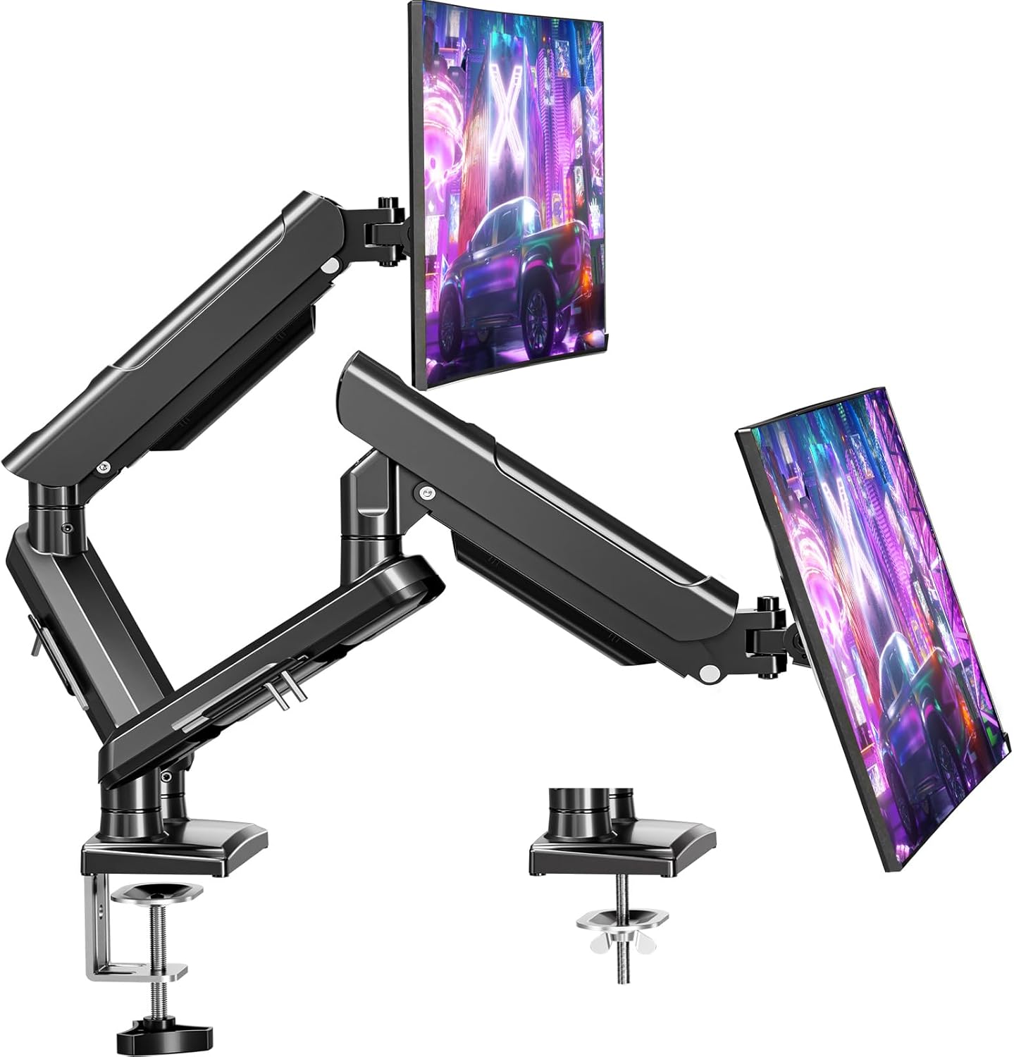 Dual Monitor Mount for 32 27 24 22inch Screens, Gas Spring Monitor Stand for 2 Monitor, Full Adjustable Monitors Desk Mount with C-Clamp\u0026Grommet Base,, image size:1439x1500