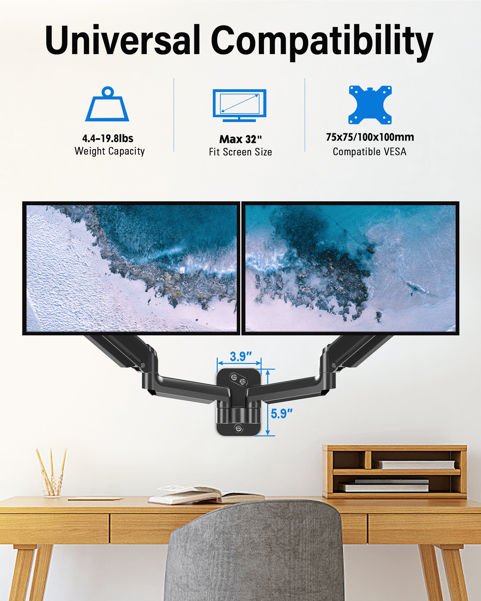 Soporte de pared para monitor dual para 2 monitores máx. de 32'' MU2004