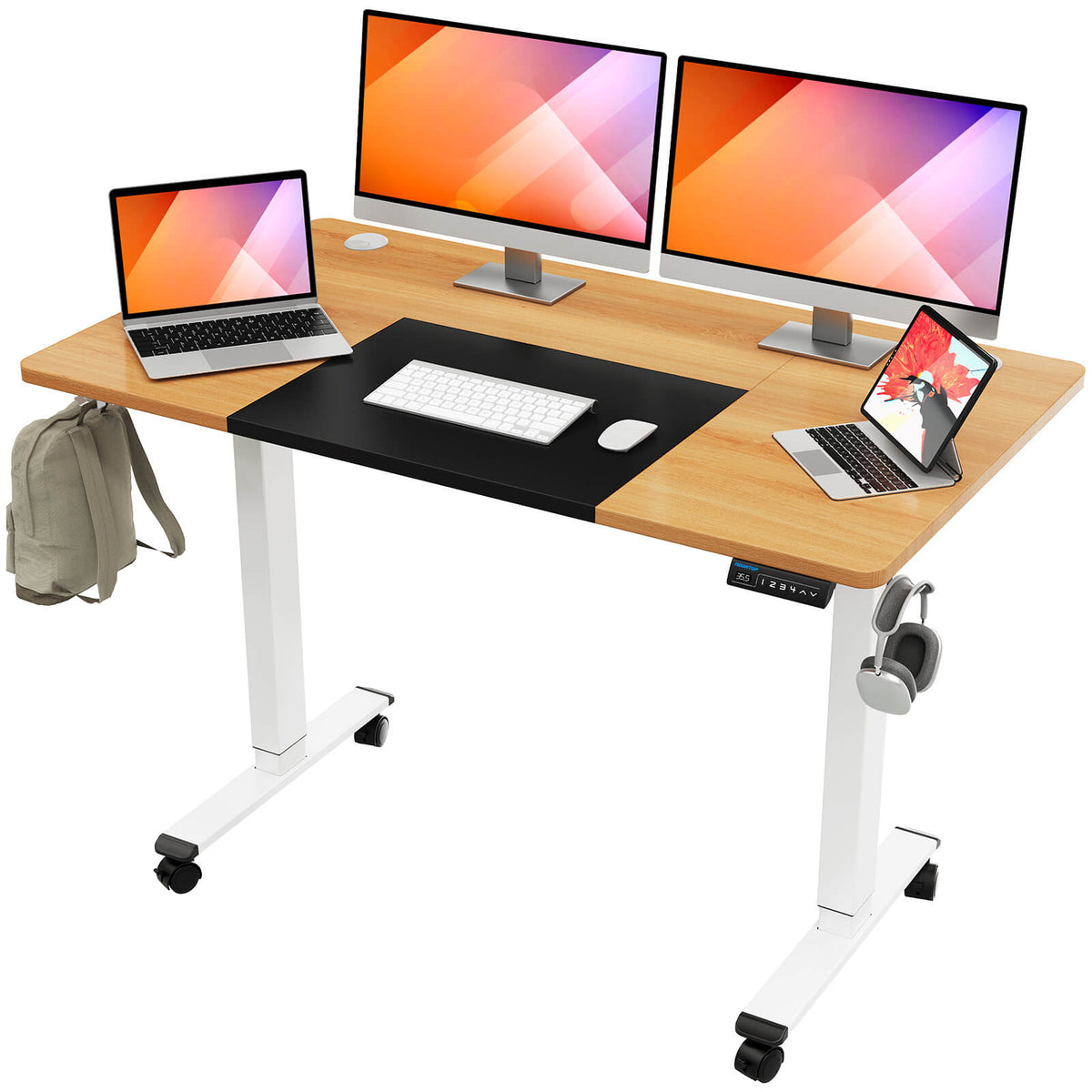 Electric Height Adjustable Standing Desk - Black & Oak