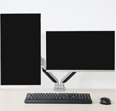 dual monitor mount for desk, portrait mode and landscape mode