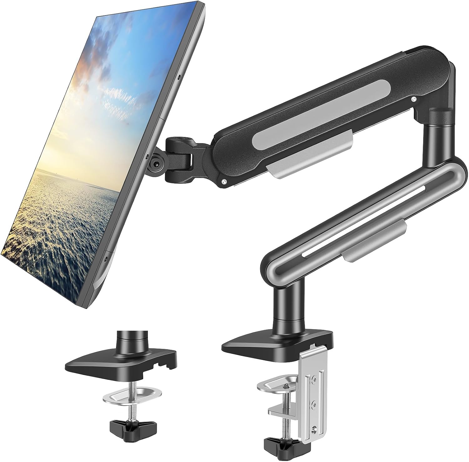 MOUNTUP Single Monitor Desk Mount Holds Max 26.5lbs, Monitor Mount for 13-34 inch, Full-Motion Monitors Stand, Height Adjustable Gas Spring Monitors Arm with C-Clamp&Grommet Base