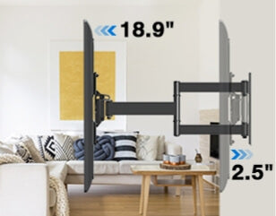 tv wall mount extends 18.9° and retracts 2.5°