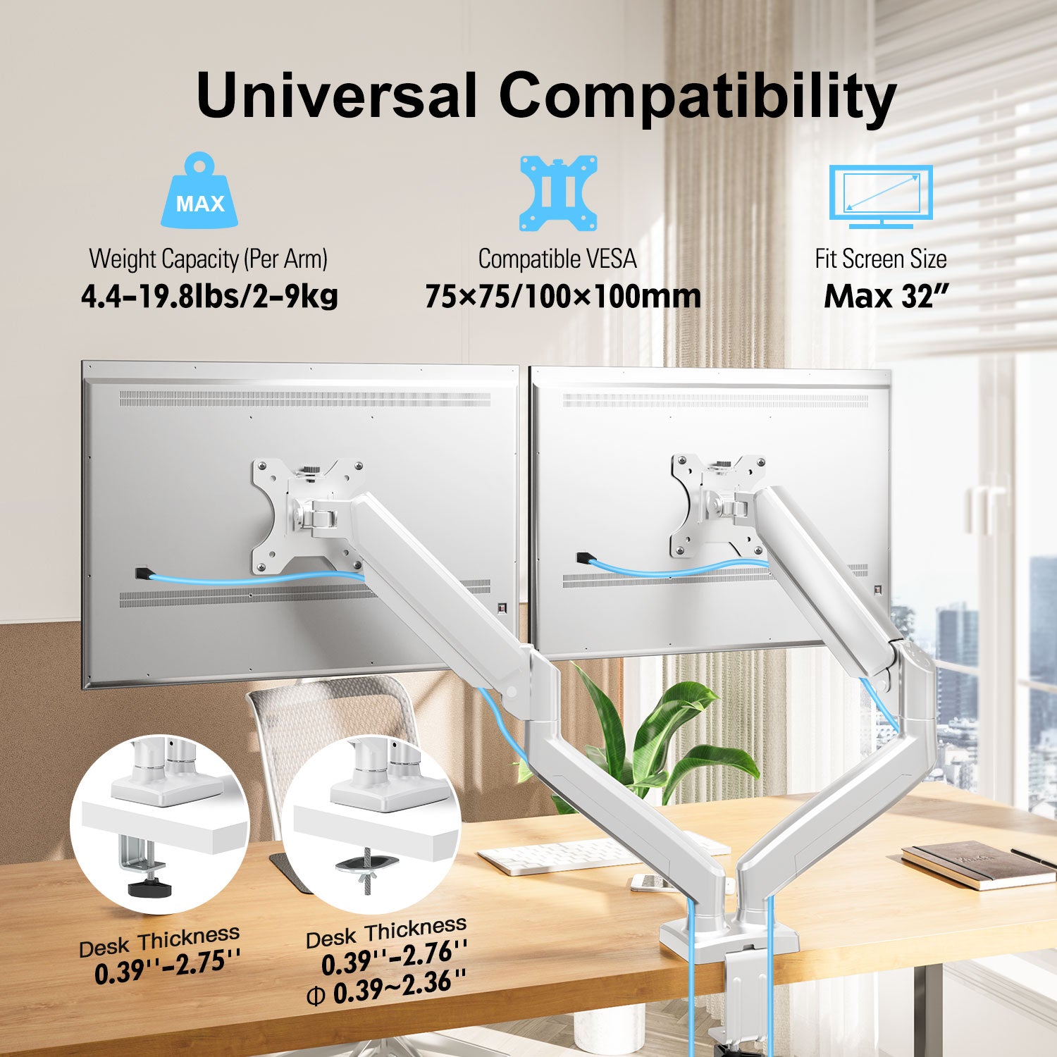 Dual Monitor Desk Mount for 14"- 32'' Monitors MUA8006W