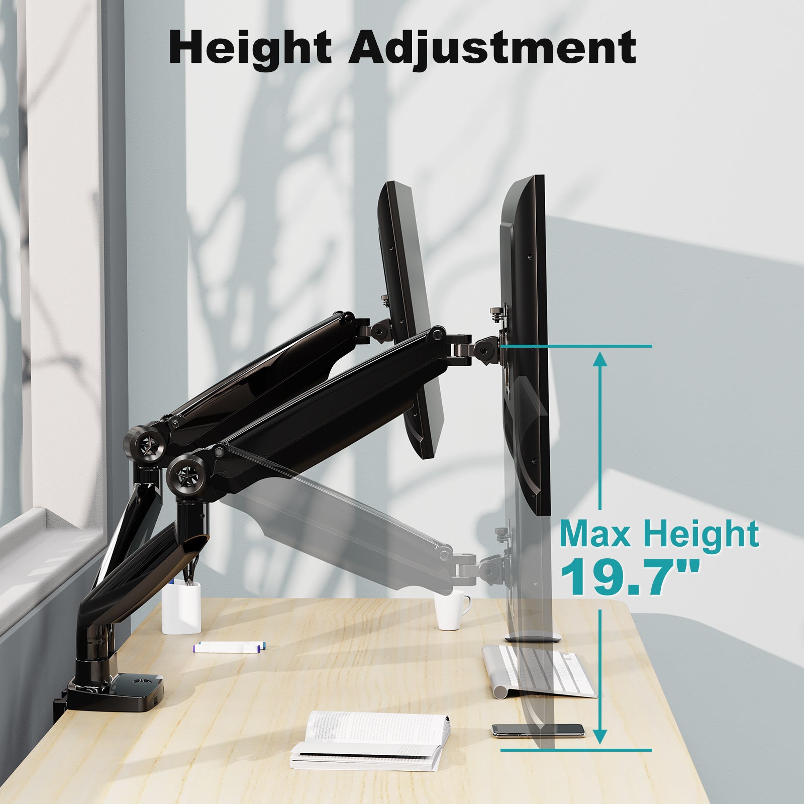 MOUNTUP Ultrawide Dual Monitor Desk Mount for Two Max 35 inch Monitors Height Adjustment