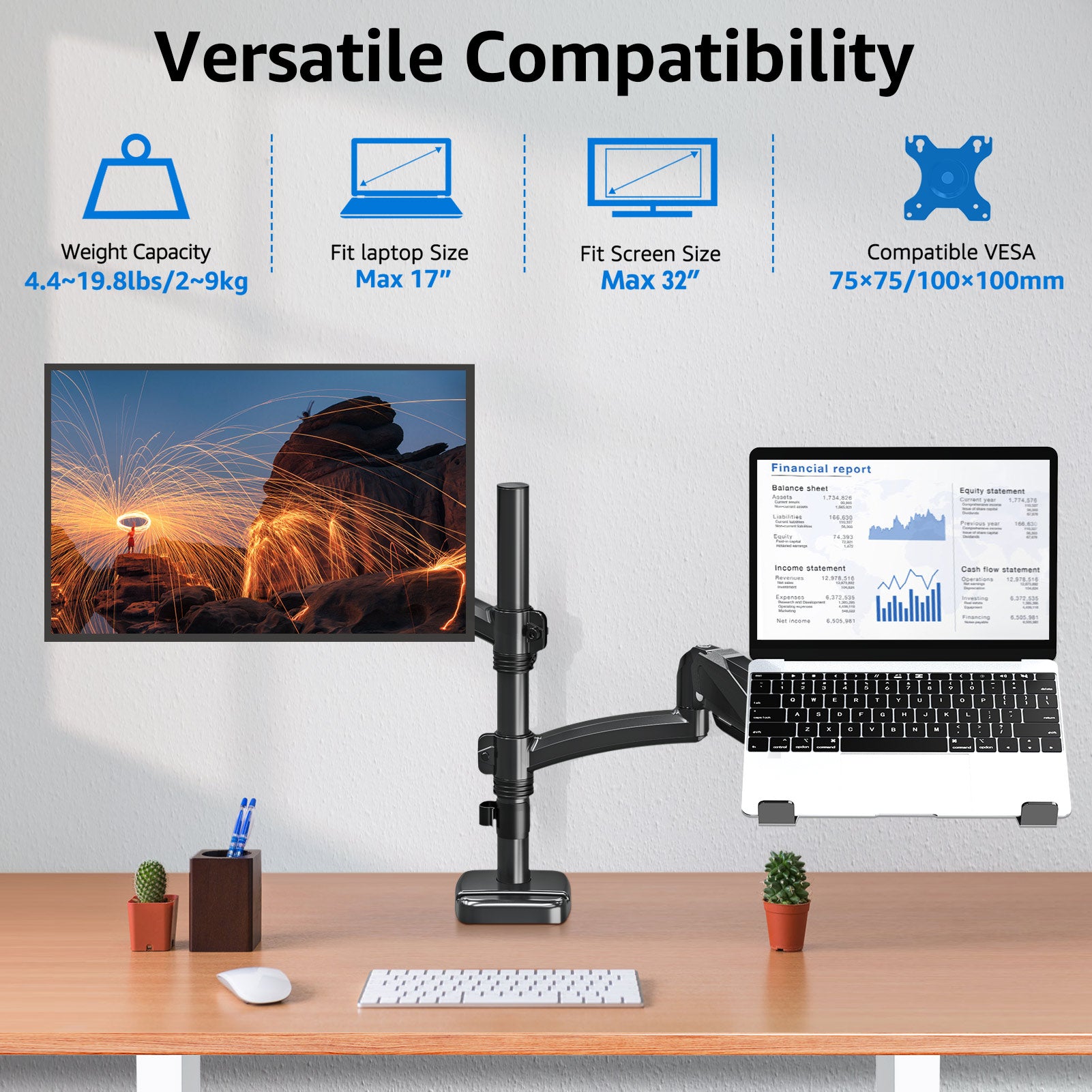 Laptop and Monitor Stand for 13''-17'' Laptop and Max 32'' Monitors MU4010