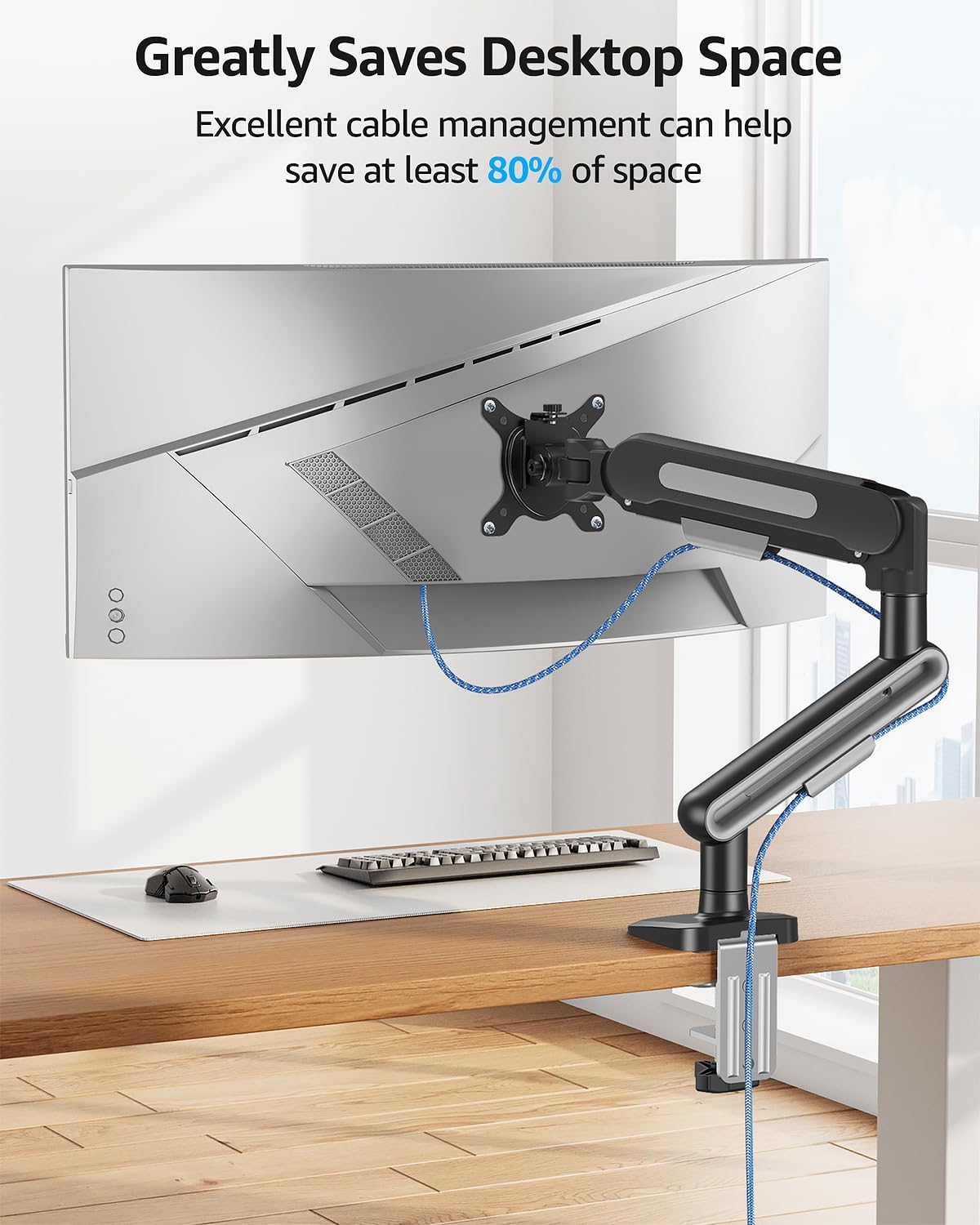 MOUNTUP Single Monitor Desk Mount Holds Max 26.5lbs, Monitor Mount for 13-34 inch, Full-Motion Monitors Stand, Height Adjustable Gas Spring Monitors Arm with C-Clamp&Grommet Base