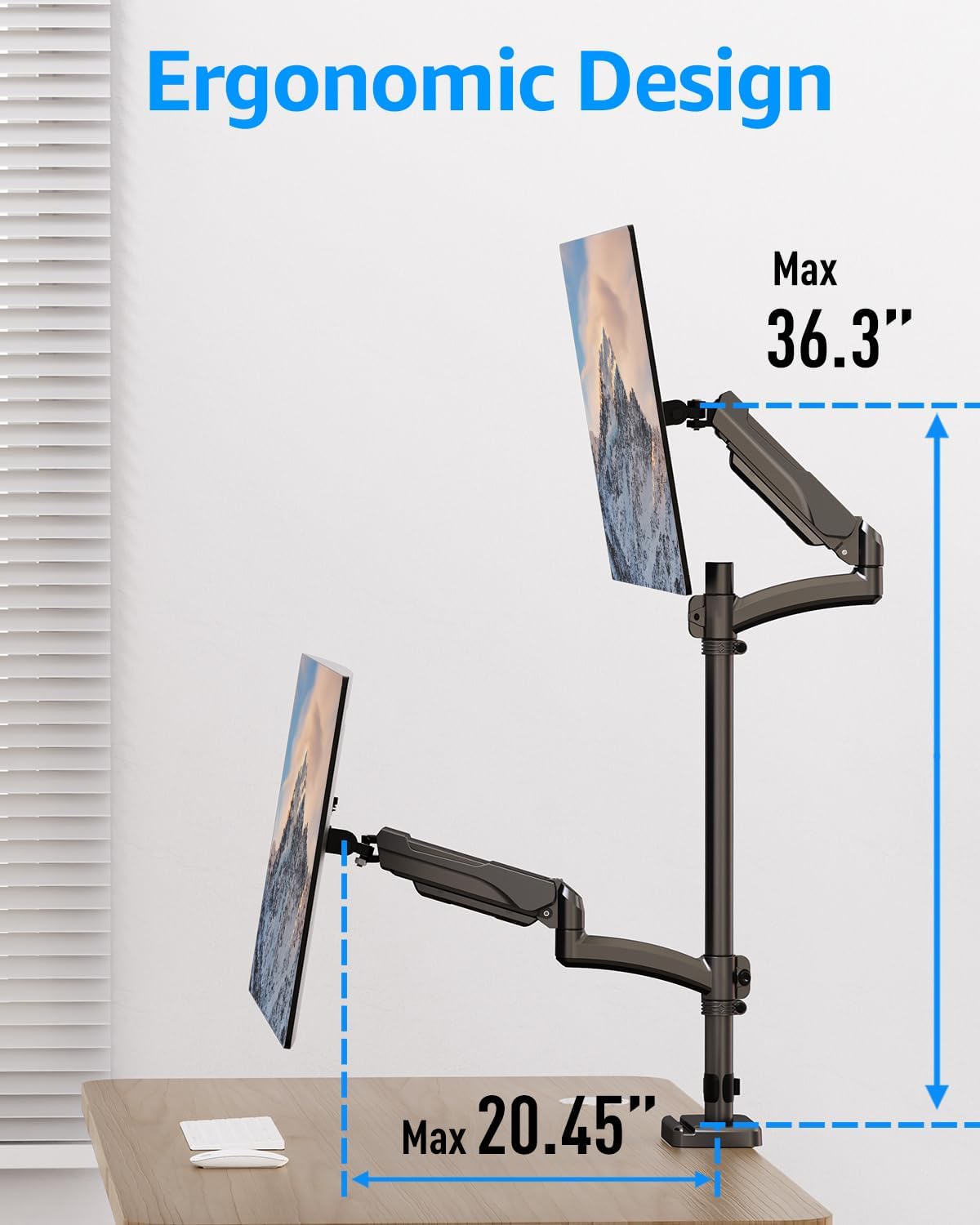 Full Motion Dual Monitor Desk Mount for Max 32'' Monitors MU6012A