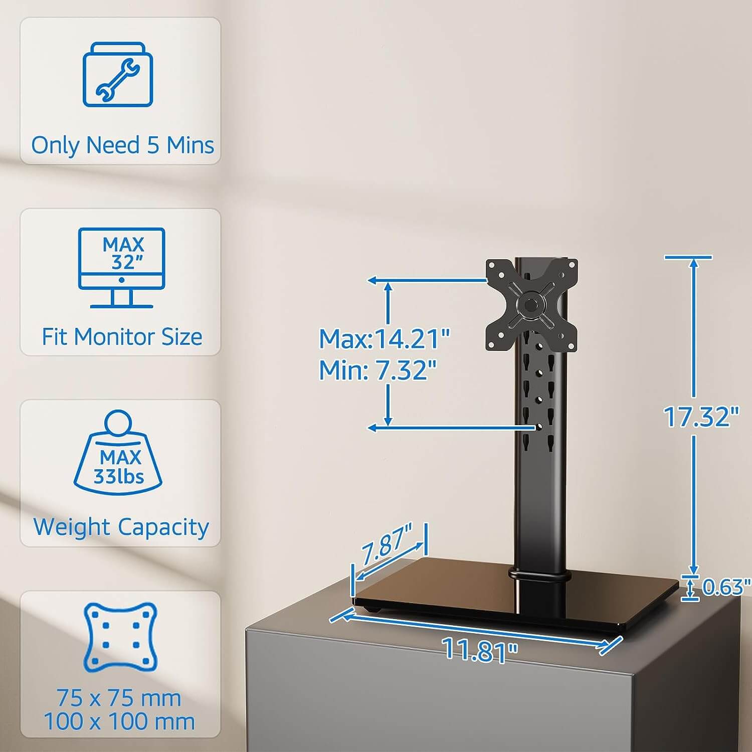 Single Monitor Desk Stand for 13''-32’’ Monitors MU1003