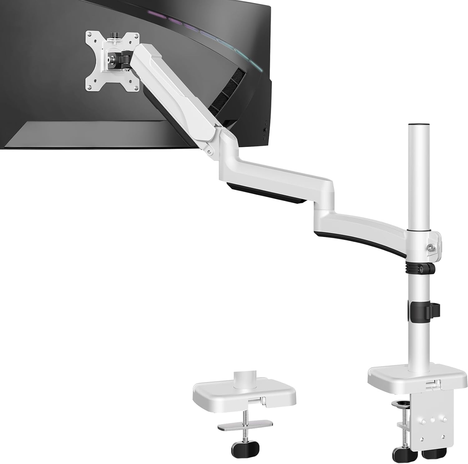 MOUNTUP Single Monitor Desk Mount, Monitor Mount for 13-32 inch, Long Arm Full-Motion Monitors Stand Holds Max 19.8lbs, Height Adjustable Gas Spring Monitors Arm with C-Clamp&Grommet Base, White