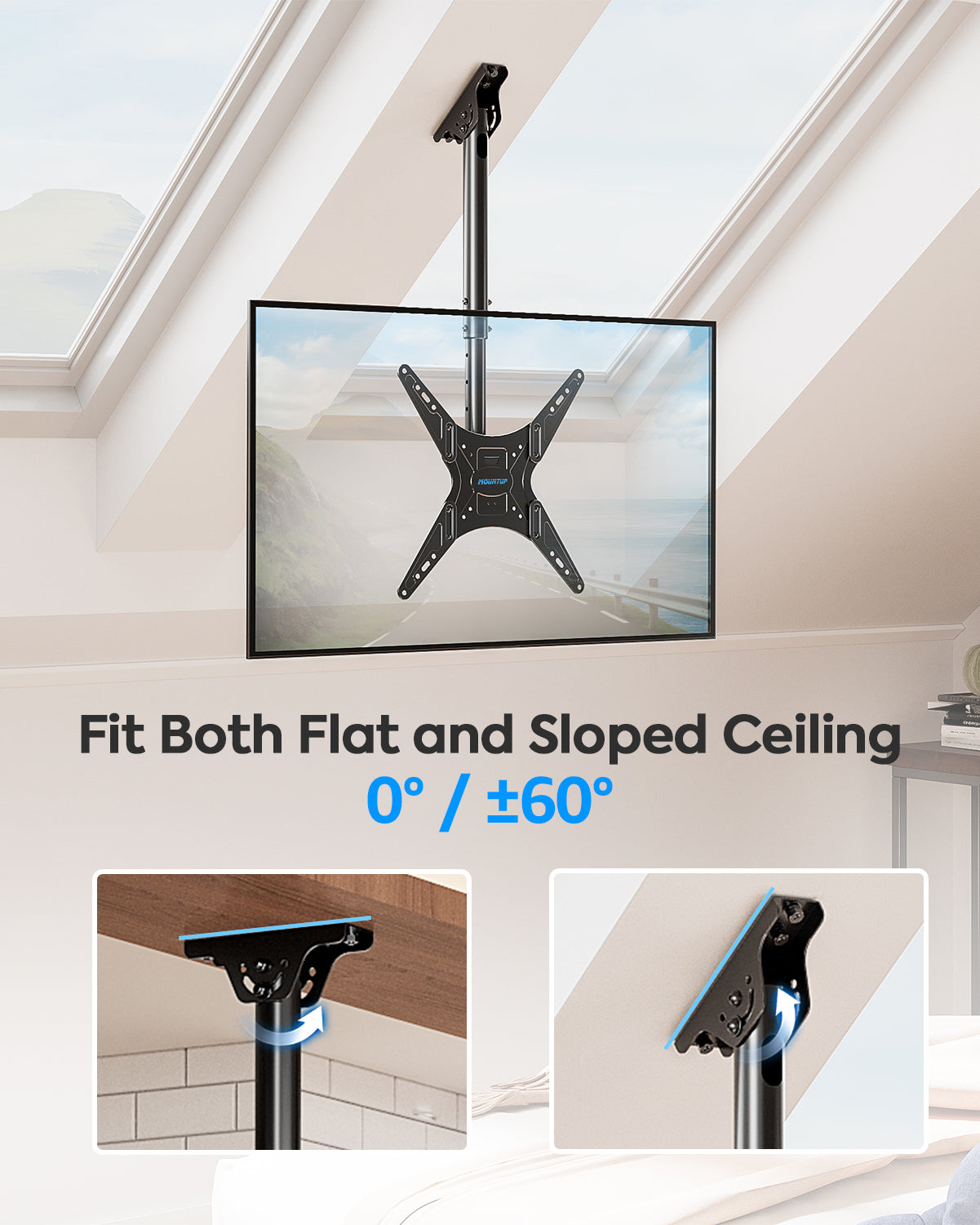 MOUNTUP Outdoor Ceiling TV Mount for 26"-65" TVs, Waterproof & Rustproof Outside Ceiling Mount with Stainless Steel Hardware, Heavy Duty 99lbs Full Motion Bracket for Patio/Gazebo, Max VESA 400x400m