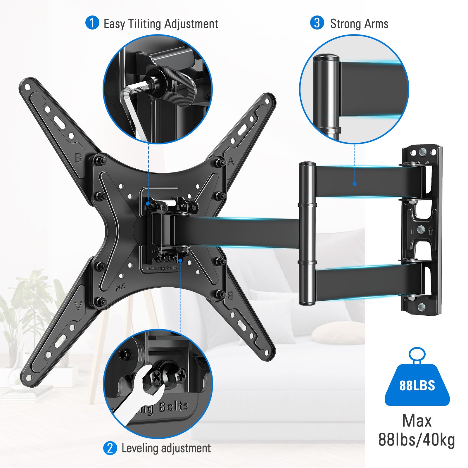 Full Motion Corner TV Wall Mount for 20''-60" TVs MUT0014