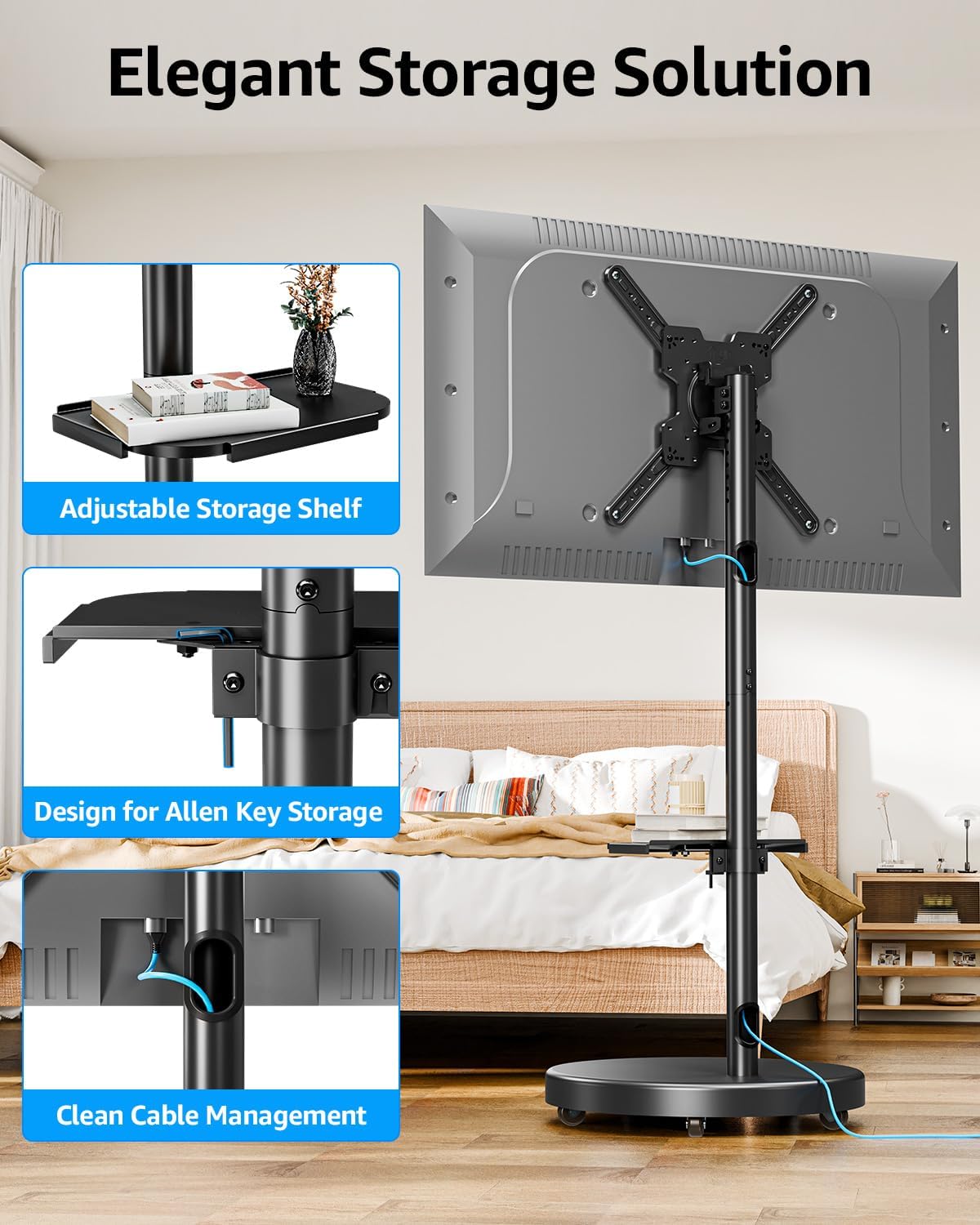 View Free Rolling Mobile TV Cart for 32-65 Inch LCD LED Flat/Curved Screen TVs VF1109-B