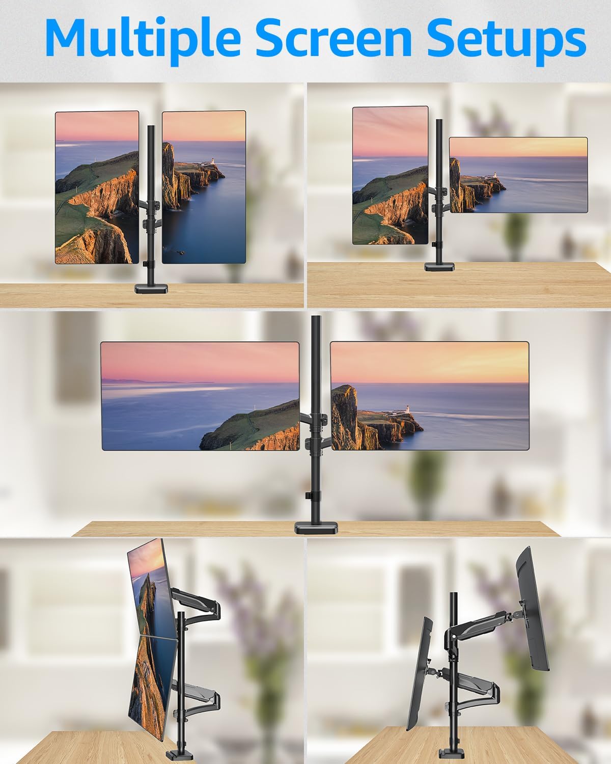 Full Motion Dual Monitor Desk Mount for Max 32'' Monitors MU6012A