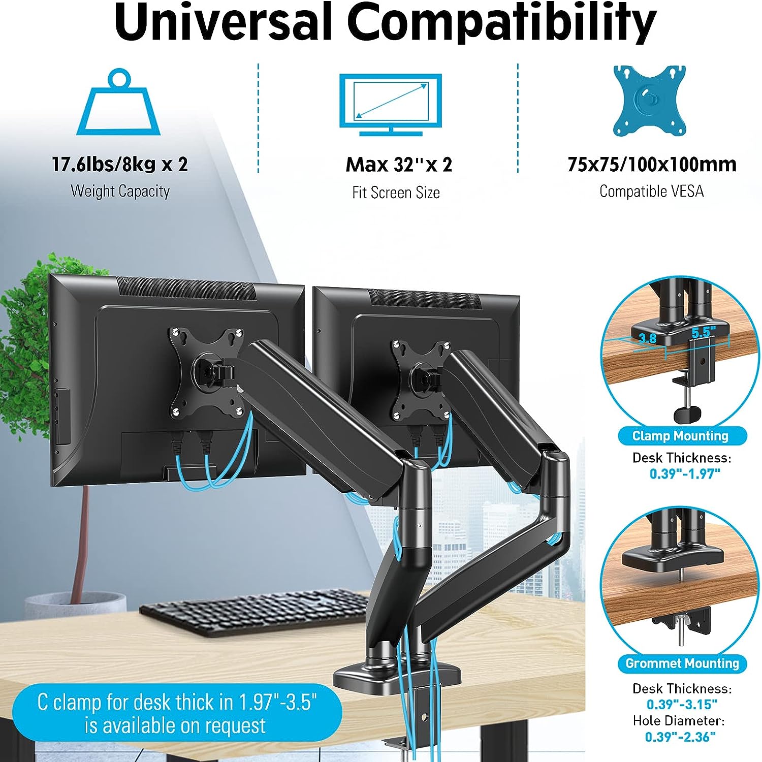 Dual Monitor Desk Mount for 17" -32'' Monitors MU8002