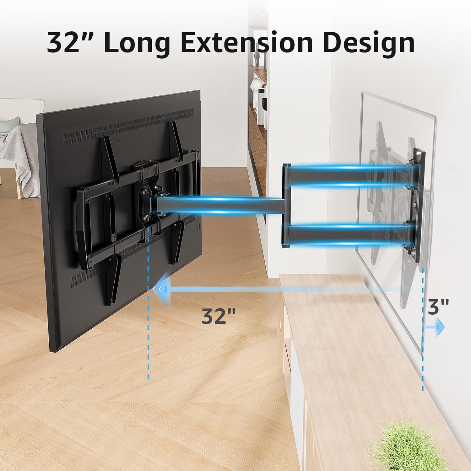 Full Motion Long Arm Corner TV Wall Mount For 32"-75" TVs MU0076