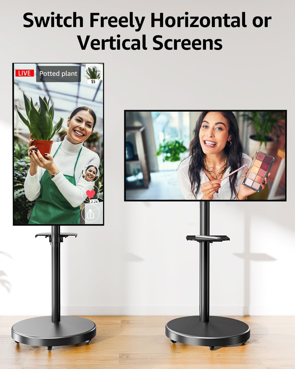 View Free Rolling Mobile TV Cart for 32-65 Inch LCD LED Flat/Curved Screen TVs VF1109-B