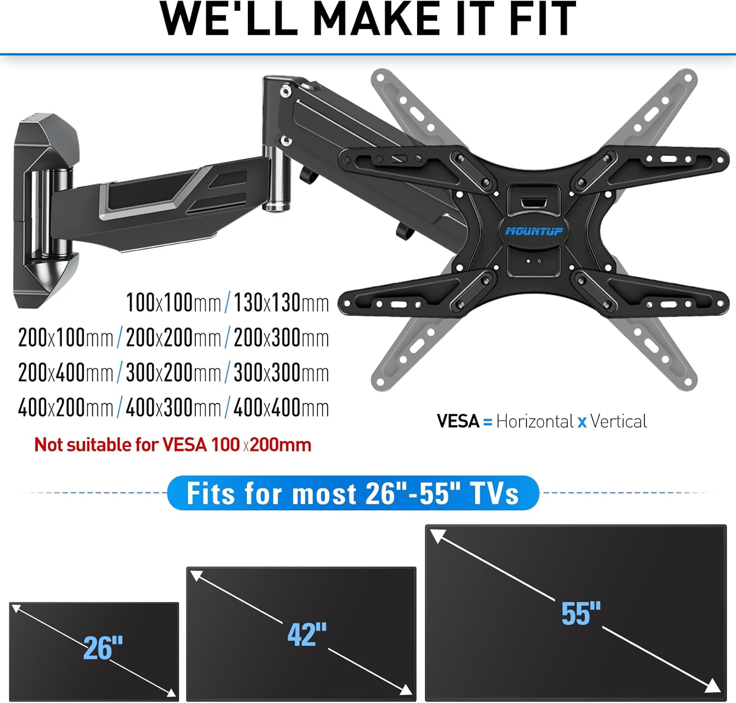 Full Motion Corner TV Wall Mount for 26''-55'' TVs MU0037-B2