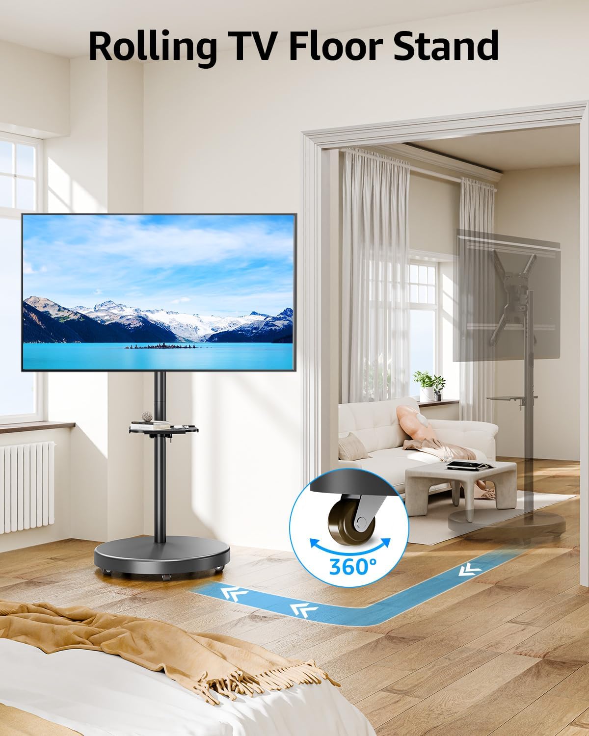 View Free Rolling Mobile TV Cart for 32-65 Inch LCD LED Flat/Curved Screen TVs VF1109-B