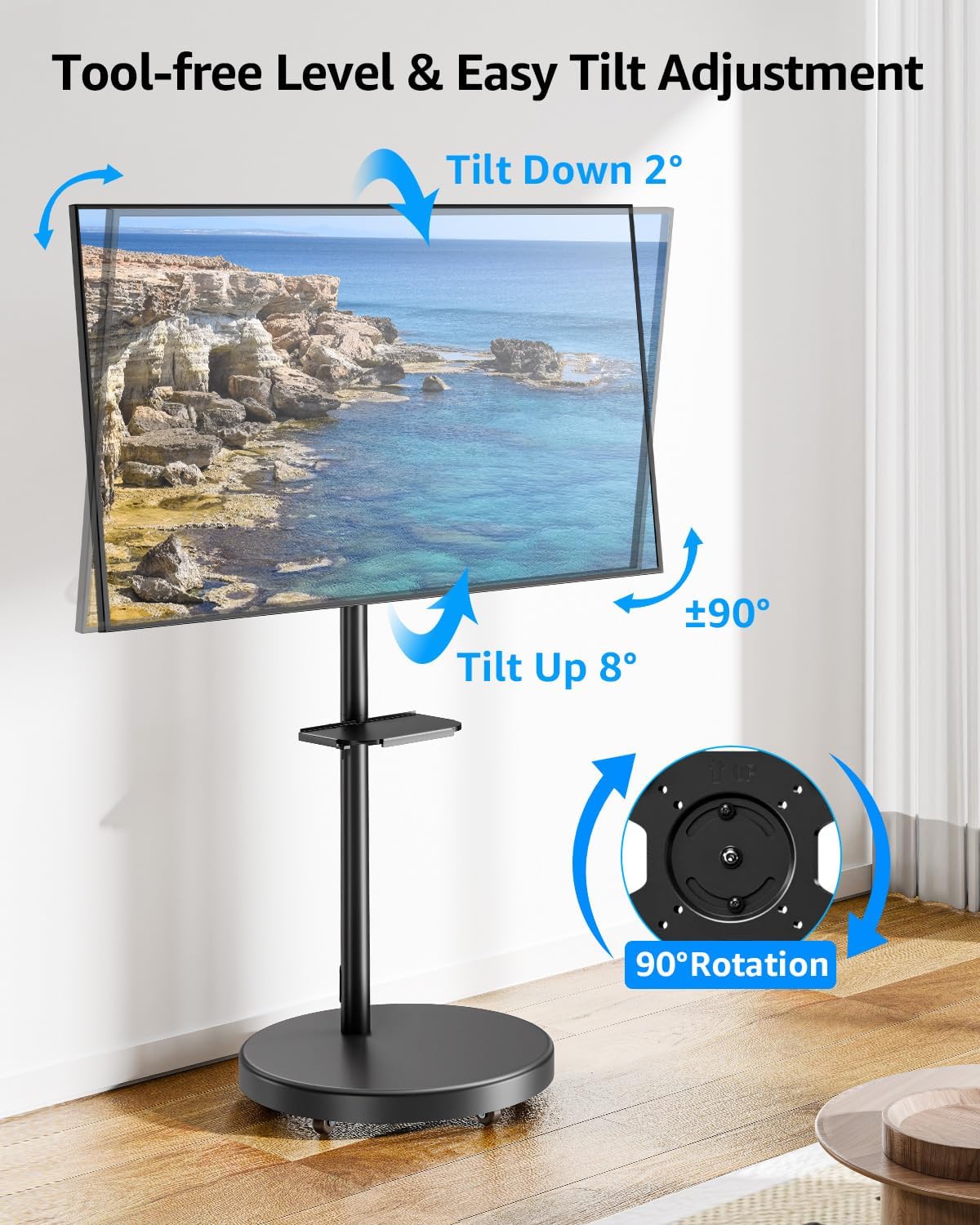 View Free Rolling Mobile TV Cart for 32-65 Inch LCD LED Flat/Curved Screen TVs VF1109-B