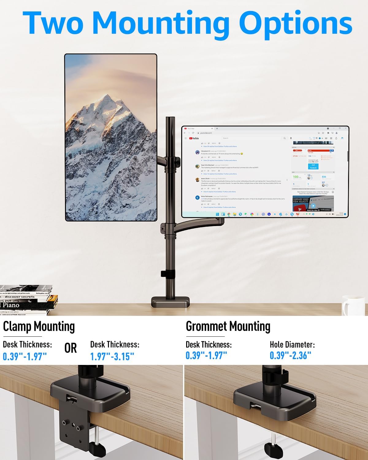 Full Motion Dual Monitor Desk Mount for Max 32'' Monitors MU6012A