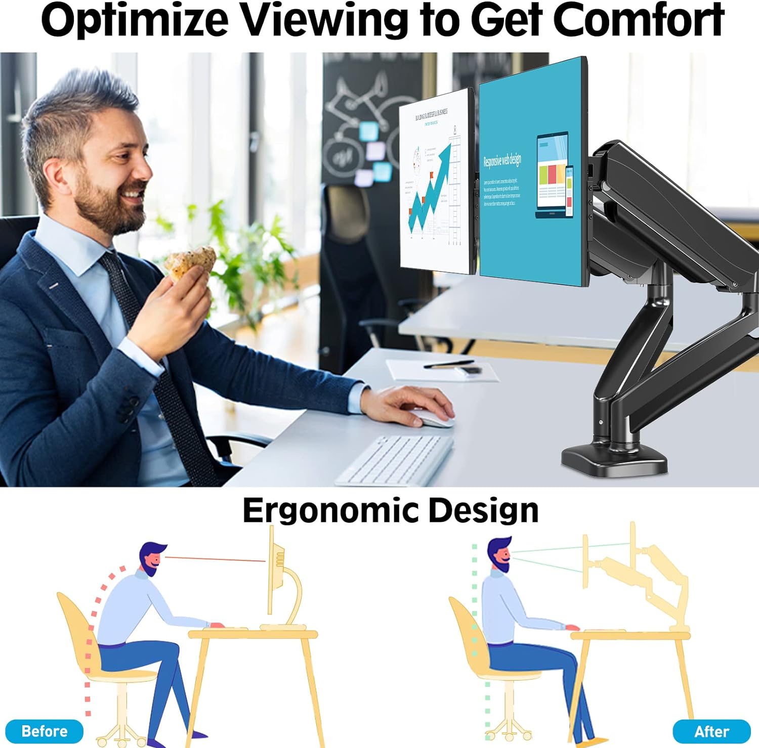 Dual Monitor Desk Mount for 17" -32'' Monitors MU8002