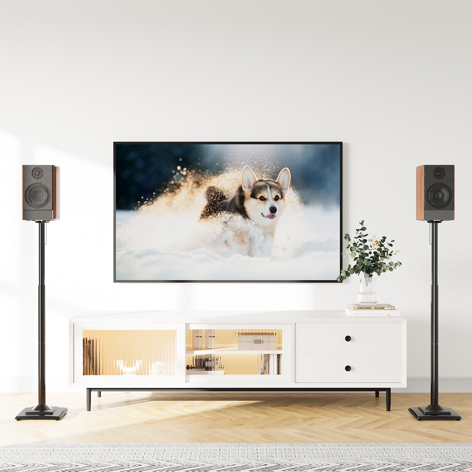Height Adjustable Bookshelf Speaker Stand Pair for Universal Satellite Speakers Stands MUS9142