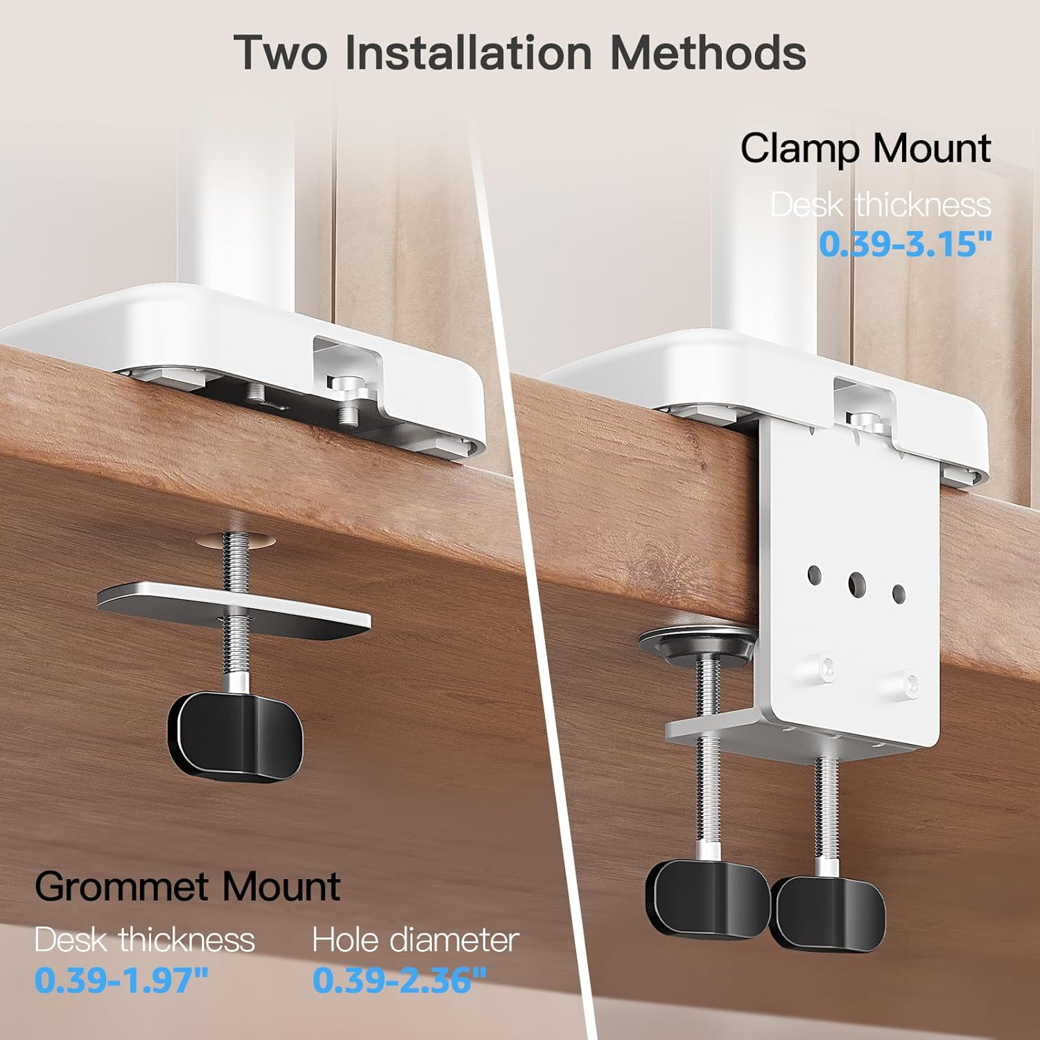 MOUNTUP Single Monitor Desk Mount, Monitor Mount for 13-32 inch, Long Arm Full-Motion Monitors Stand Holds Max 19.8lbs, Height Adjustable Gas Spring Monitors Arm with C-Clamp&Grommet Base, White