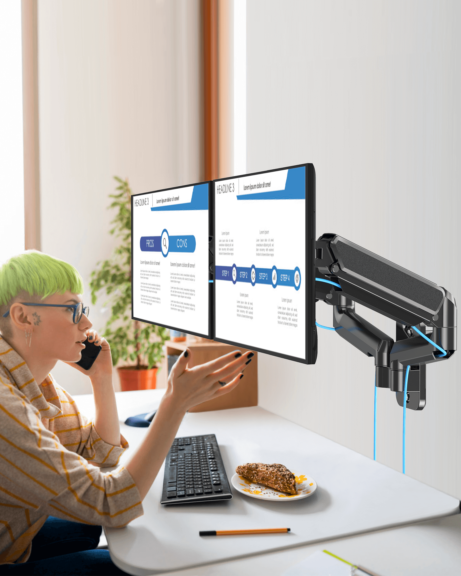 Soporte de pared para monitor dual para 2 monitores máx. de 32'' MU2004