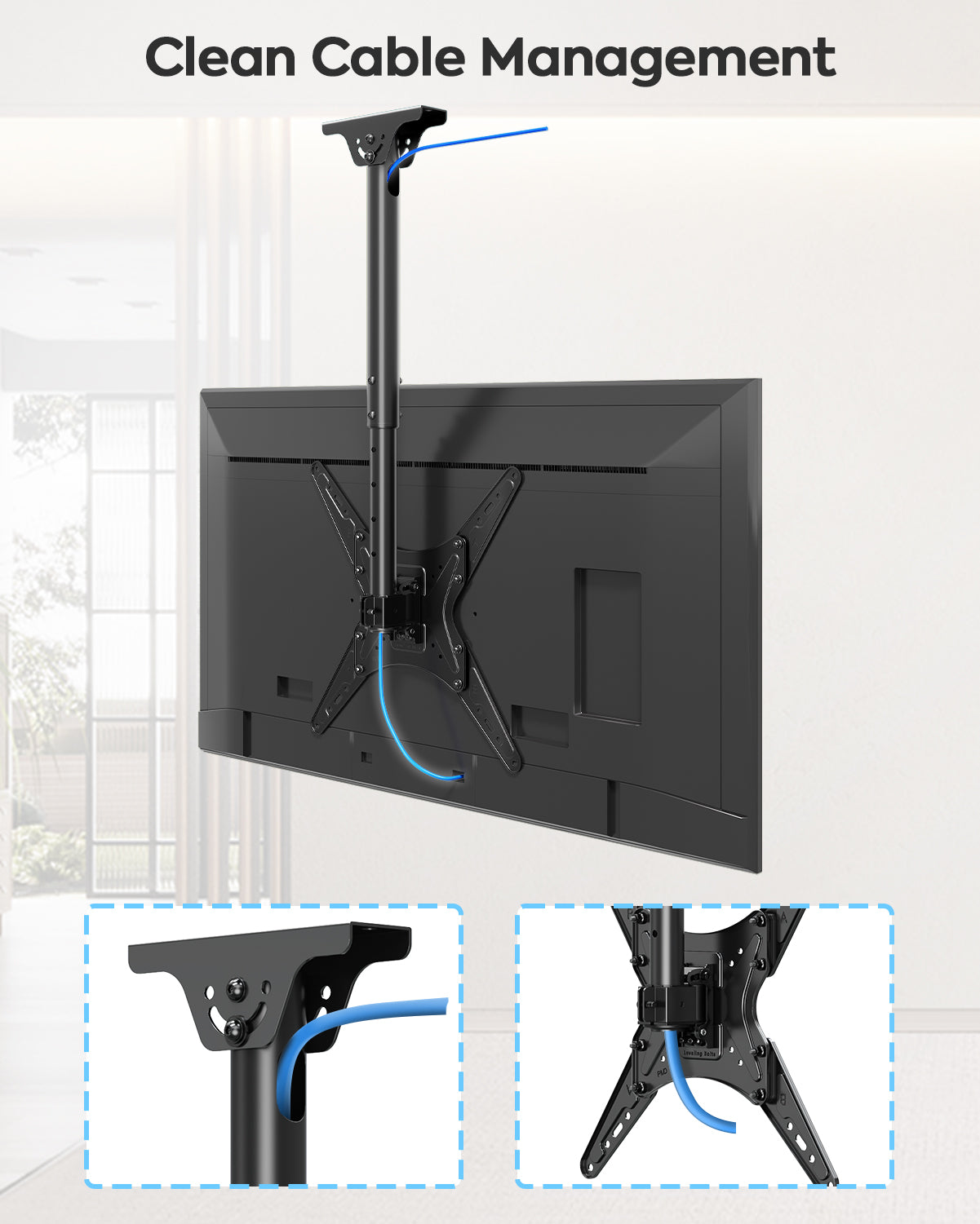 MOUNTUP Outdoor Ceiling TV Mount for 26"-65" TVs, Waterproof & Rustproof Outside Ceiling Mount with Stainless Steel Hardware, Heavy Duty 99lbs Full Motion Bracket for Patio/Gazebo, Max VESA 400x400m