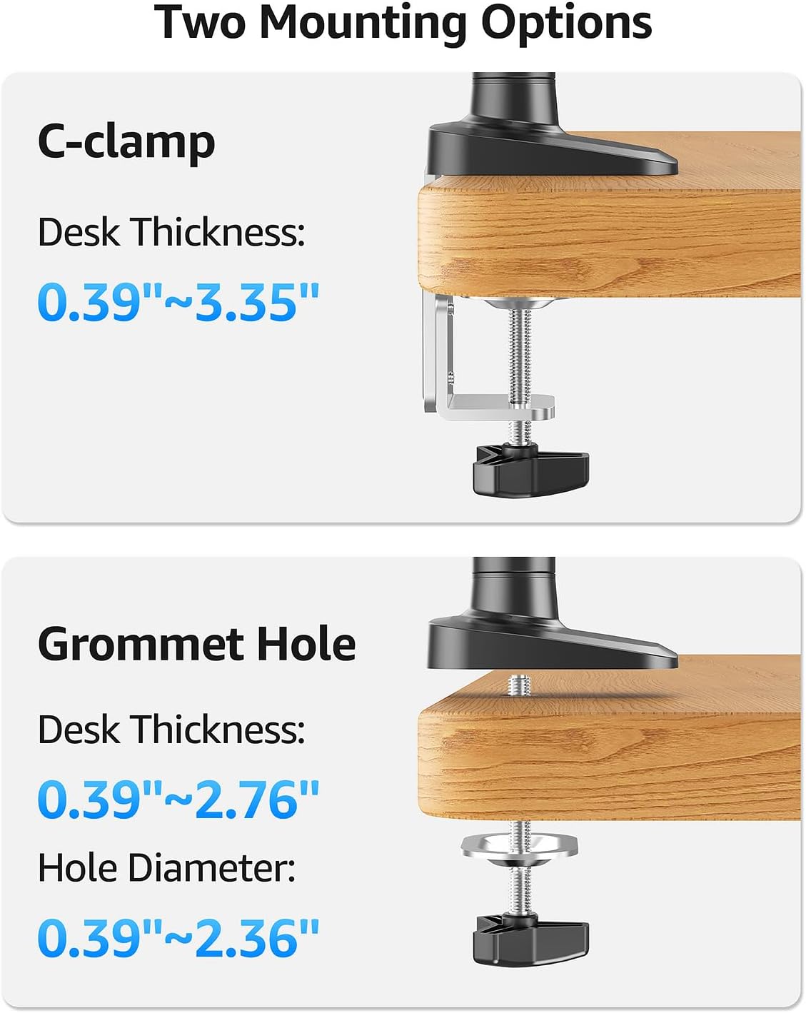 MOUNTUP Single Monitor Desk Mount Holds Max 26.5lbs, Monitor Mount for 13-34 inch, Full-Motion Monitors Stand, Height Adjustable Gas Spring Monitors Arm with C-Clamp&Grommet Base