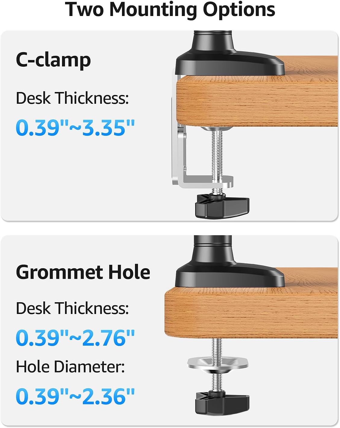 MOUNTUP Dual Monitor Mount Holds for 4.4-26.5lbs, Full-motion Monitors Stand Max 39 inch, Gas Spring Monitor Stand for 2 Monitor, Height Adjustable Monitors Desk Mount with C-Clamp&Grommet Base