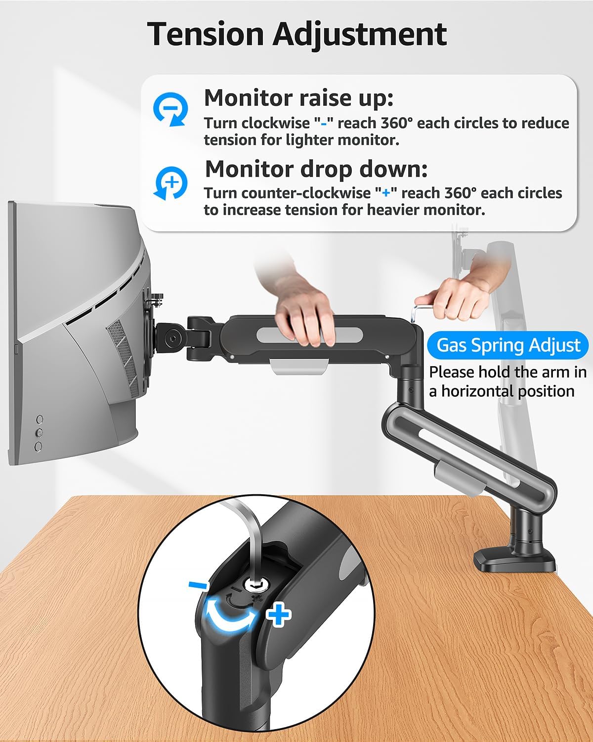 MOUNTUP Dual Monitor Mount Holds for 4.4-26.5lbs, Full-motion Monitors Stand Max 39 inch, Gas Spring Monitor Stand for 2 Monitor, Height Adjustable Monitors Desk Mount with C-Clamp&Grommet Base