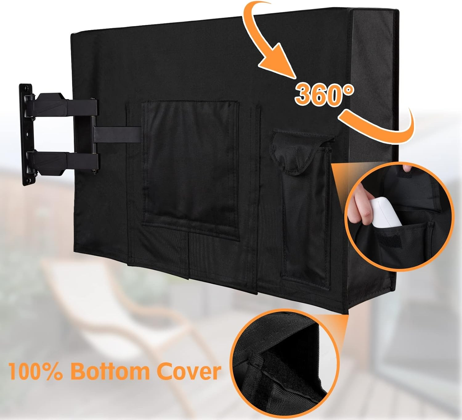 View Free Outdoor TV Cover 60-65 Inches, Weatherproof TV Cover 600D Thick Fabric for Outside TVs with Remote Control Pocket, Waterproof and Dustproof TV Screen Protectors VFCV65BK