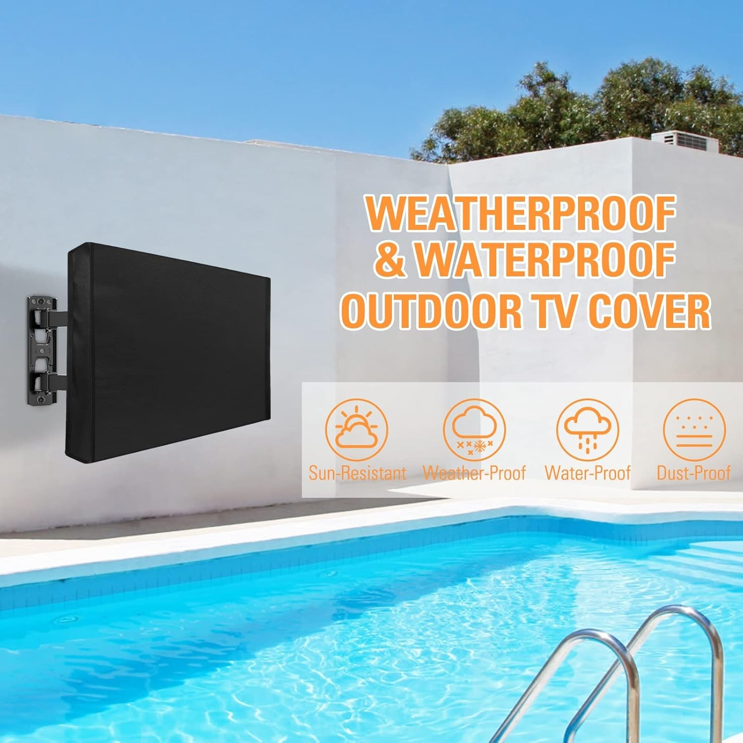 View Free Outdoor TV Cover 60-65 Inches, Weatherproof TV Cover 600D Thick Fabric for Outside TVs with Remote Control Pocket, Waterproof and Dustproof TV Screen Protectors VFCV65BK