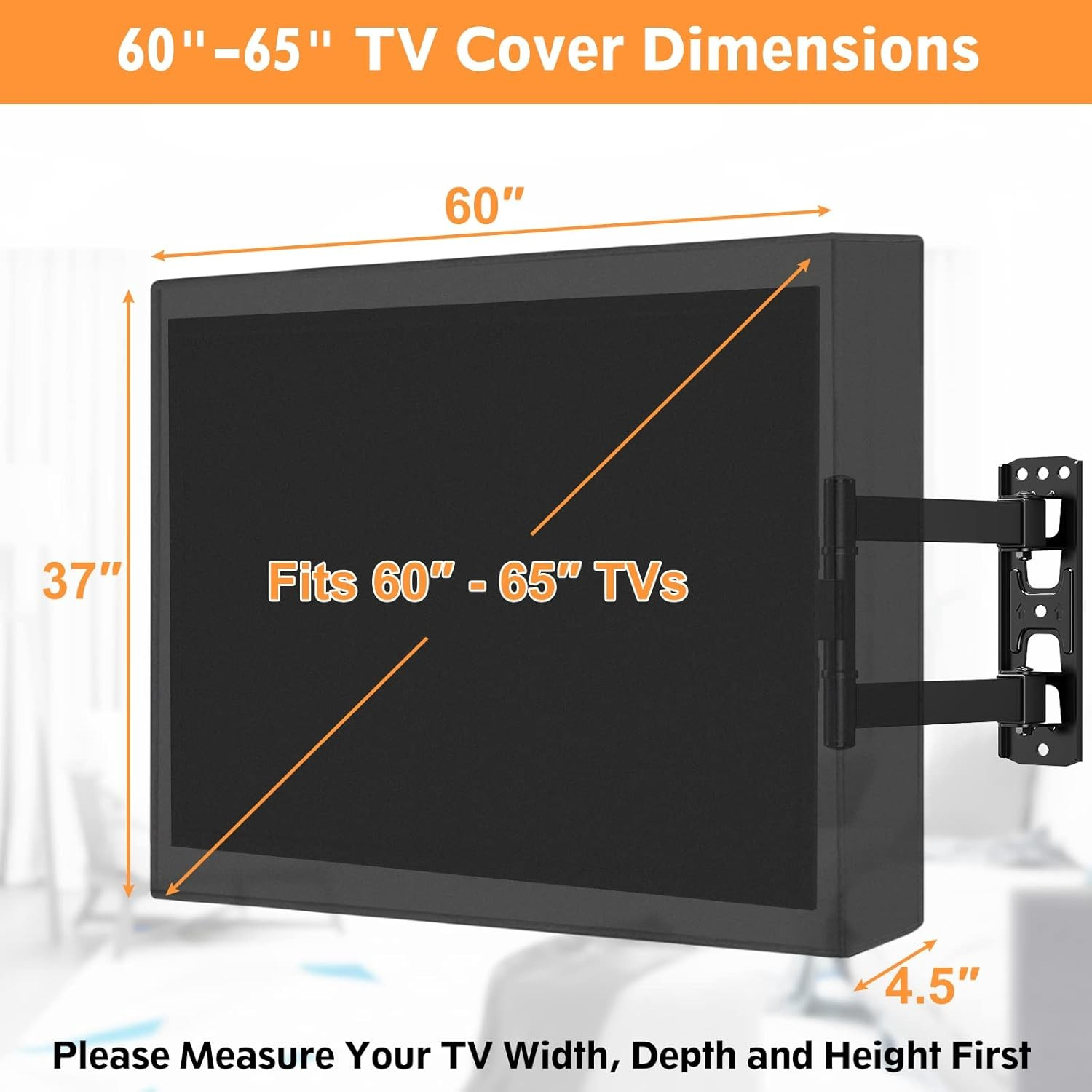 View Free Outdoor TV Cover 60-65 Inches, Weatherproof TV Cover 600D Thick Fabric for Outside TVs with Remote Control Pocket, Waterproof and Dustproof TV Screen Protectors VFCV65BK