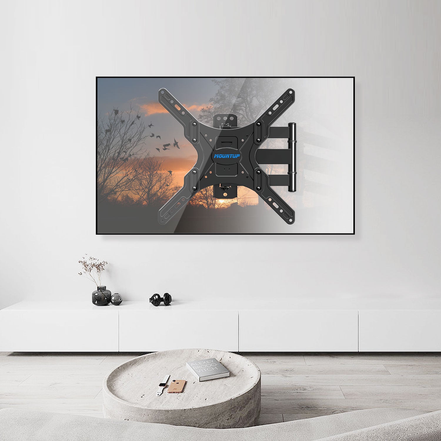 full motion TV mount in the living room