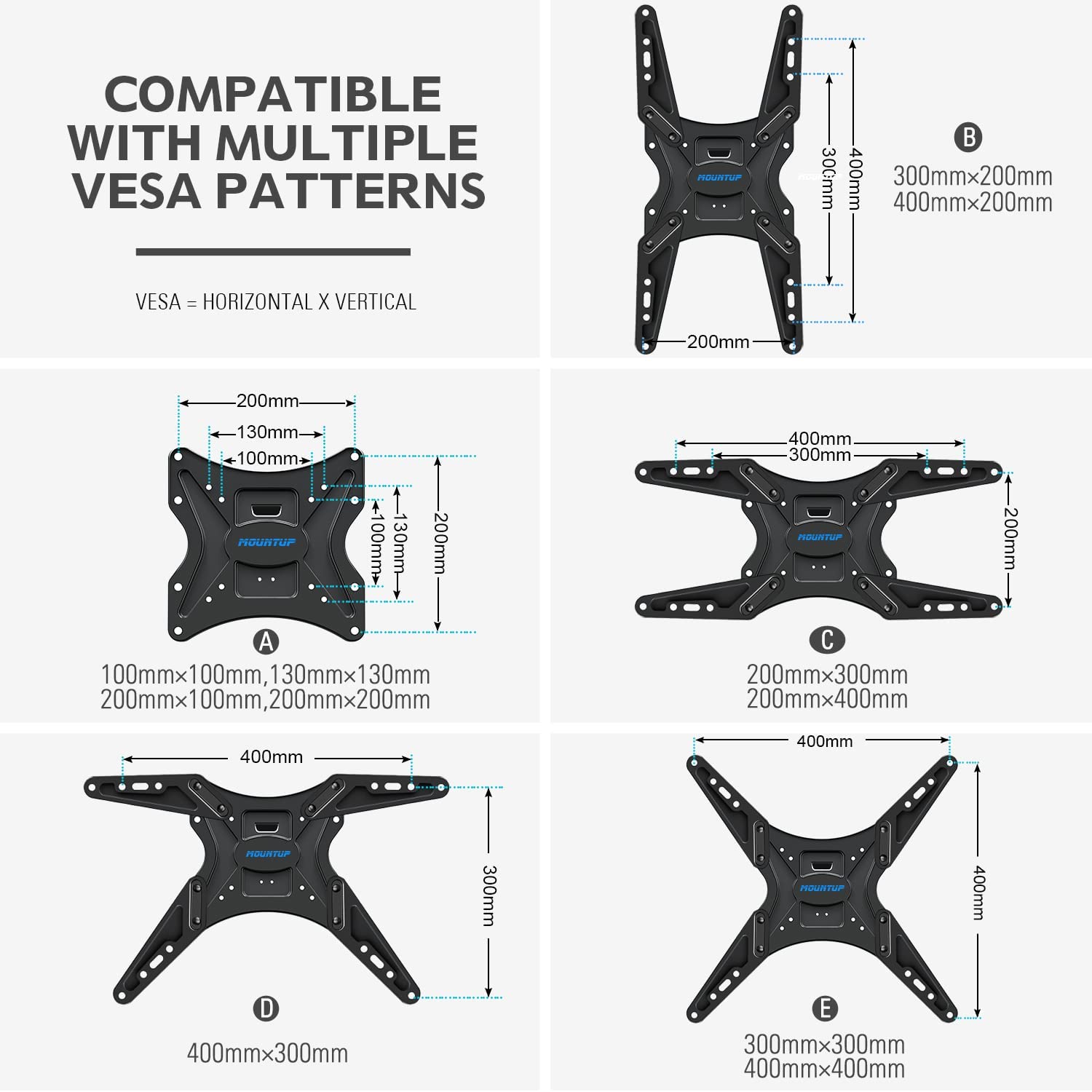 full motion TV mount fits VESA from 100×100 mm to 400×400 mm 