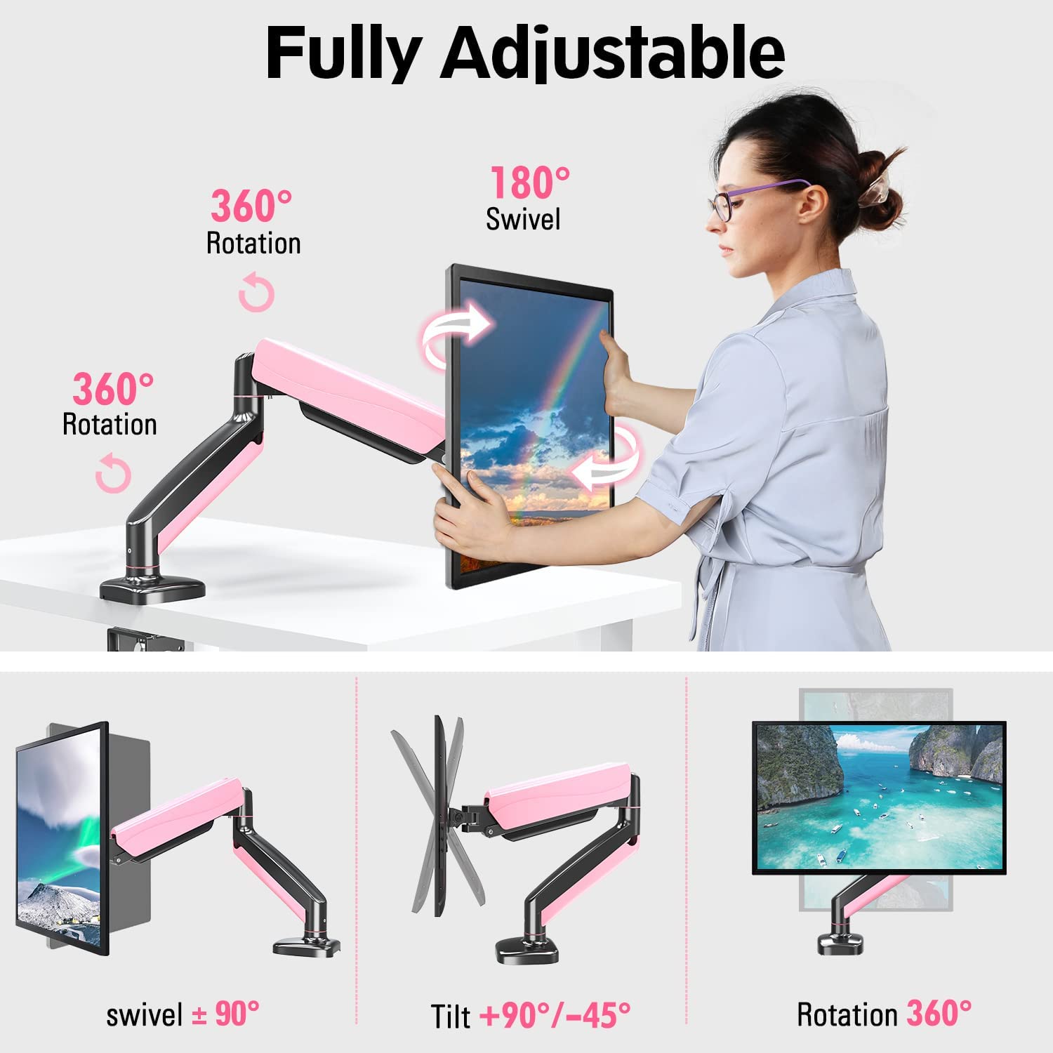 fully adjustable single monitor arm